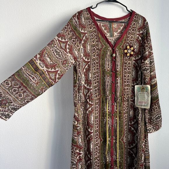 Aratta Silent Journey Duster Dress XL Sheer Brown Multicolor Boho - Picture 9 of 16